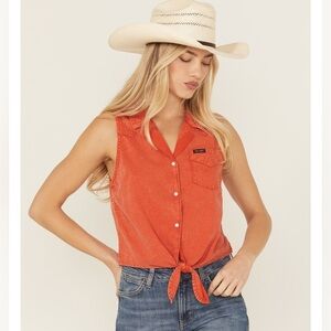 Wrangler retro pearl snap tie front button down top western shirt sleeveless